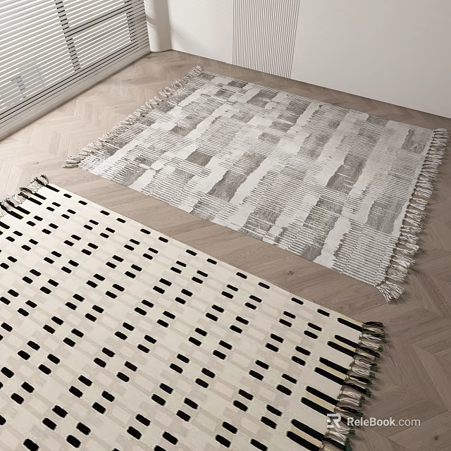 Modern Square Rugs On Wooden Floor With Unique Patterns 3d model 
