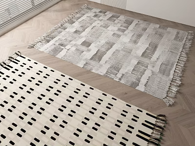 Modern Square Rugs On Wooden Floor With Unique Patterns 3d model