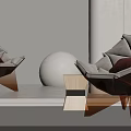 Geometric Accent Chair With Brown Cushion Transparent Acrylic Legs Round White Sphere And Side Table