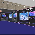 Modern Tech Exhibition Hall Interior With Large Screens And Interactive Display Counters 3d model