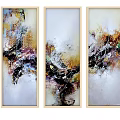 Three Panel Abstract Paintings With Vibrant Colors And Light Frames For Wall Decor