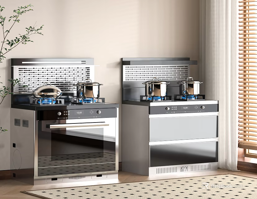 Modern Kitchen Appliances In Contemporary Design With Stainless Steel Oven And Gas Stove 3d model 