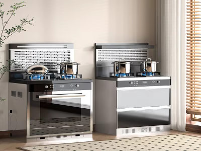 Modern Kitchen Appliances In Contemporary Design With Stainless Steel Oven And Gas Stove 3d model