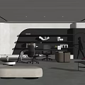 Modern Office Interior With Ergonomic Desks Comfortable Chairs And Wall Shelves