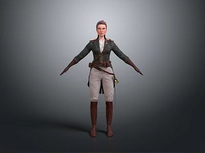 A Woman In Dark Coat White Pants And Brown Boots With Belt And Outstretched Arms 3d model