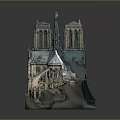 Cartoon Scene Displaying Notre Dame Cathedral Model With Gothic Spire And Intricate Details