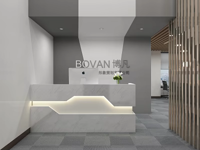 Modern Reception Desk Interior Design With Marble Countertop And Wooden Decorative Elements 3d model