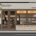Starbucks Coffee Café Storefront With Signage Glass Doors Windows Interior Seating Visible Decorative Coffee Cups