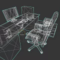 Wooden Office Desk Setup with Computer Monitor CPU Tower Keyboard and Ergonomic Chair