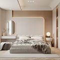 Elegant Modern Bedroom Interior With Upholstered Headboard Plush Pillows Cozy Blanket And Round Lamp