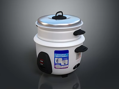 White Electric Rice Cooker With Silver Lid And Black Handles For Household Use 3d model