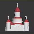 White Castle Building With Red Roof And Spire Towers Featuring Small Flags