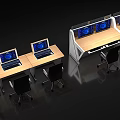 Modern Office Desks With Multiple Computer Monitors And Black Office Chairs 3d model