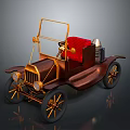 Vintage Car Brown Body With Brass Frame Red Seat Open Cockpit Retro Wheel Design