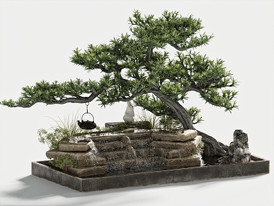 Modern rockery waterscape landscape sketch green plant landscaping fishing pot monk stone rockery flowing water model