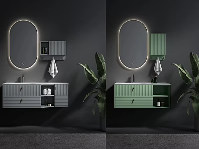 Modern Bathroom Cabinet with LED Mirror Gray Green Design Drawer and Open Shelf 3d model