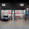 4S Car Dealership Service Center with Numbered Vehicle Bays Red Lifts and Yellow Floor Lines