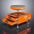 Orange Mobile Hardware Tool Cart With Multiple Drawers And Round Top Platform 3d model