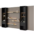 Modern Black And Beige Decorative Cabinet With Open Shelves Built In Lighting And Drawers