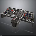 Sci Fi Control Console With Metallic Frame Multiple Panels And Colored Buttons