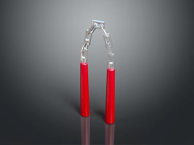 Red Handled Nunchucks Weapon With Silver Metal Chain And Modern Design 3d model