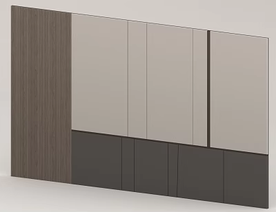 Modern Background Wall Design With Wooden Stripes And Neutral Color Panels 3d model