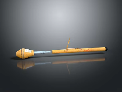 Yellow Military Weapon Component With Long Slender Tube And Label For Combat Use 3d model