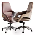 Modern Brown Leather Office Chair With Ergonomic Design Metal Base And Swivel Wheels