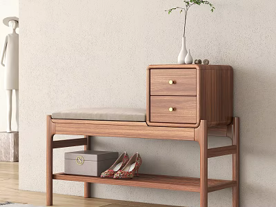 Wooden Sofa Bench With Drawers Shelf And Shoes Storage In Modern Entryway Interior 3d model
