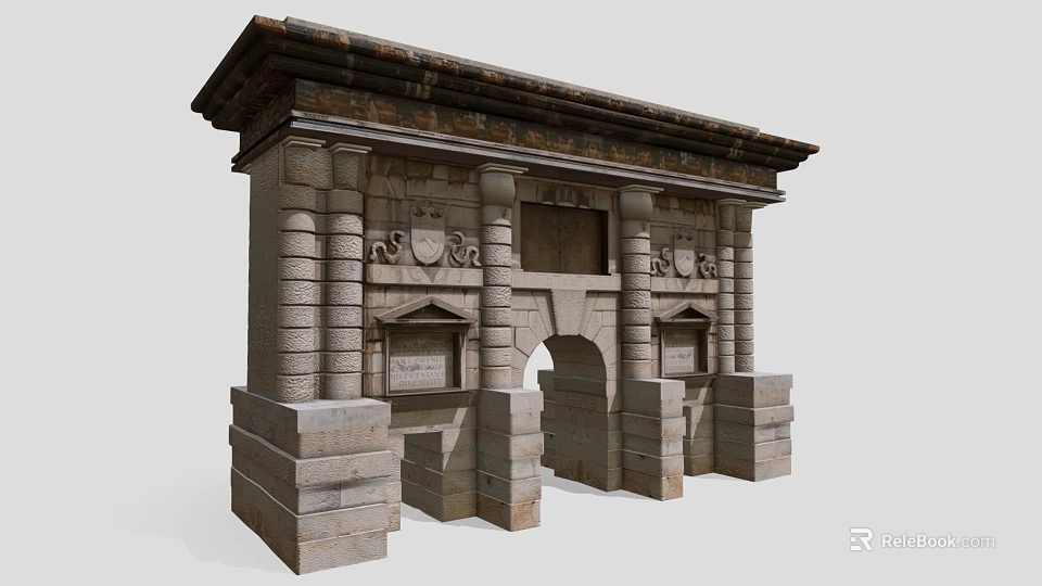 Classical Stone Architecture Structure With Archway Columns And Decorative Carvings 3d model