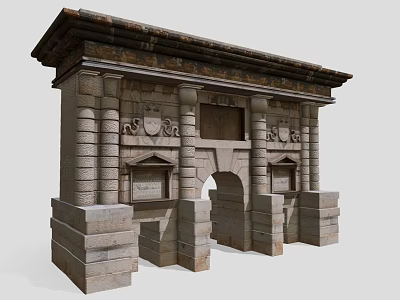 Classical Stone Architecture Structure With Archway Columns And Decorative Carvings 3d model