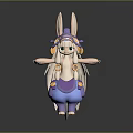 Cute 3D Rabbit Character With Pigtails Purple Outfit Blue Pants And Hat