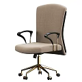 High Back Office Chair with Beige Fabric Upholstery Black Armrests and Gold Metal Base