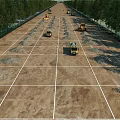Road Infrastructure Construction Site With Construction Vehicles Ground Markings And Trees Along Sides 3d model
