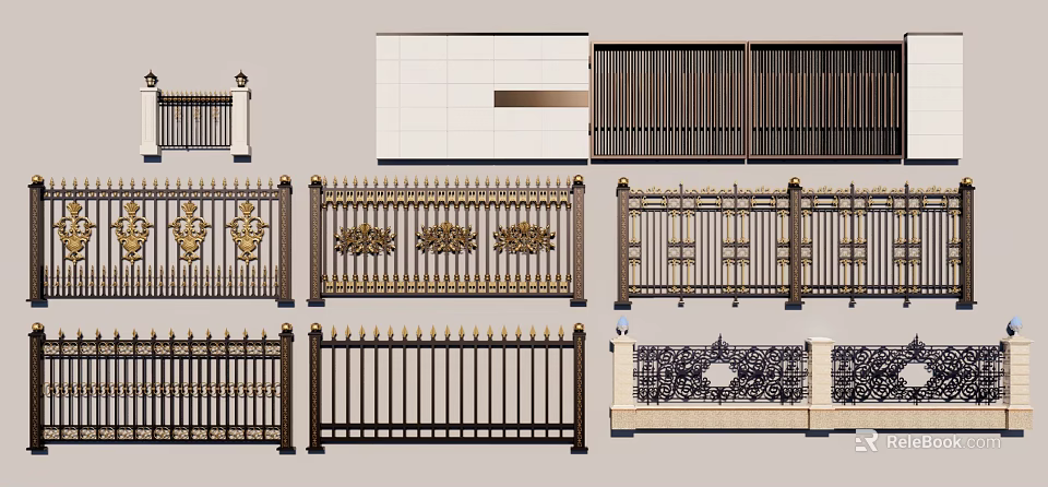Elegant Metal Fences With Decorative Ornate Patterns And Various Design Styles 3d model