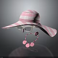 Pink And White Plaid Wide Brimmed Hat With White Sunglasses And Shell Hairband