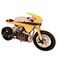 Yellow Modern Motorcycle With Gray Seat Black Stripes And Black Wheels