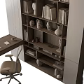 Modern Wooden Office Desk And Chair Set With Bookshelf And Computer Monitor