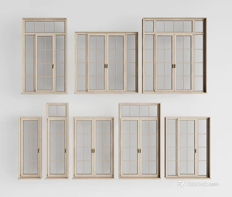 Various Styles of Wooden Frame Hinged Doors With Glass Panels and Modern Design 3d model 