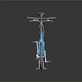 Blue Foldable Bicycle With Gray Seat White Rims And Display Stand