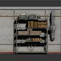 Modern Industrial Scene Featuring Metal Shelf Wooden Crates and Pipe Details