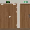 Modern Fire Safety Equipment Featuring Wooden Fire Doors And Green Exit Signs