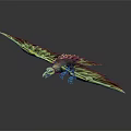 Green and Gold Eagle Flying with Spread Wings Detailed Feathers in Mid Flight