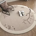 Round Area Rug With Light Brown Branch And Bird Patterns On Wooden Floor