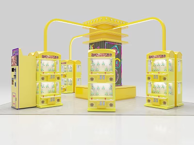 Bright Yellow Amusement Equipment With Multiple Display Cabinets Coin Operated Machines And Central Pillar 3d model