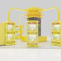 Bright Yellow Amusement Equipment With Multiple Display Cabinets Coin Operated Machines And Central Pillar