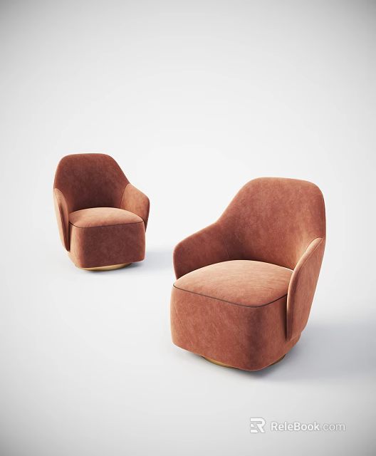 Two Modern Brown Fabric Single Sofa With Armrests And Round Base Design 3d model