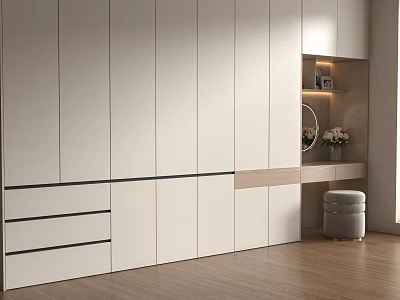 White Modern Wardrobe With Sliding Doors Dressing Table Mirror Vase And Stool 3d model