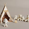 Cute Stuffed Teddy Bears And Knitted Doll With Play Tepee Tent Setup
