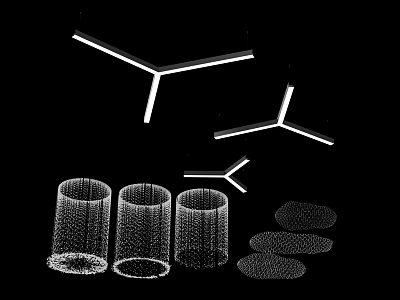 Modern Decorative Ornament Set With Geometric Lines Mesh Cylinders And Round Bases 3d model